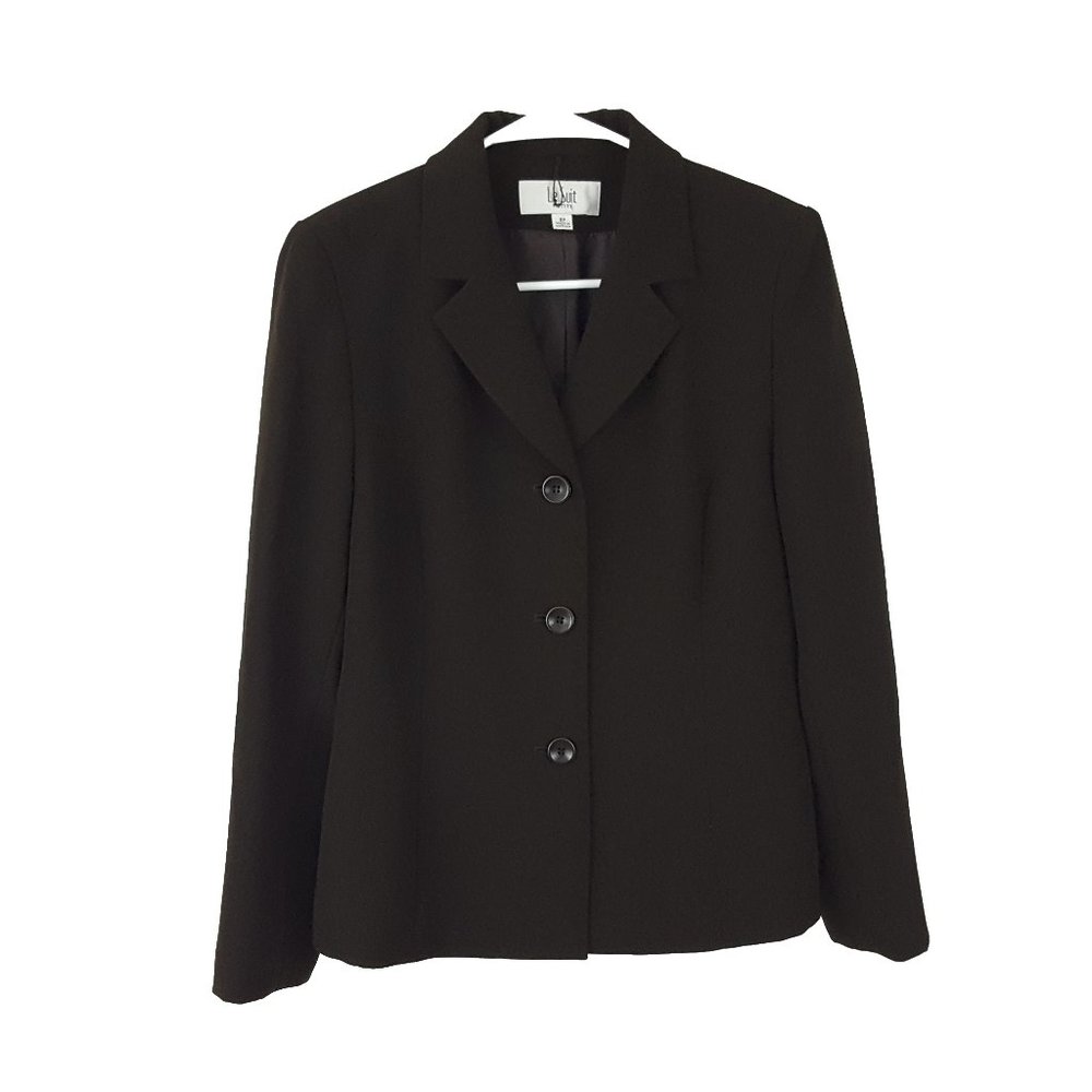 Le Suit Three Button Blazer Suit Jacket, Petite Size 8P Solid Brown